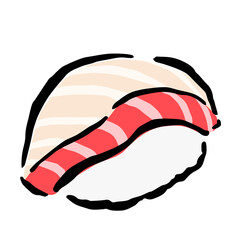 Illustration of Tai Sushi: Illustration like woodblock print