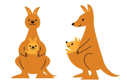カンガルー　親子　イラスト素材セット