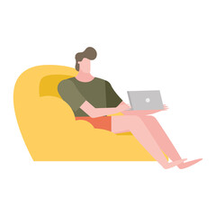 man with laptop on home chair vector design