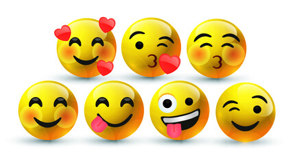 high quality icon 3d vector round yellow cartoon bubble emoticons for social media Whatsapp Instagram Facebook Twitter chat comment reactions icon template face love, laughter emoji character message