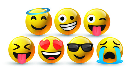 high quality icon 3d vector round yellow cartoon bubble emoticons for social media Whatsapp Instagram Facebook  Twitter chat comment reactions icon template face tear, laughter emoji character message