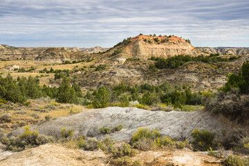 Fototapeta na wymiar View over the Rocks and Grass of the Painted Canyon in Theodore Roosevelt National Park