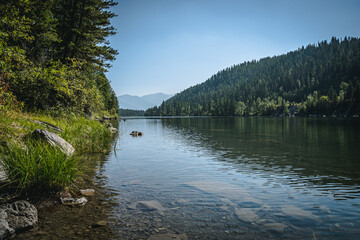 Rocky Shore of a Small Lake in Montana's Flathead National Forest