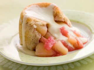 Hot Apple and Rhubarb Charlotte with Custard