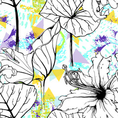 Fototapeta premium Floral Geometric Print Tropical Jungle Leaf Brush