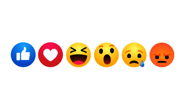 high quality vector round yellow cartoon bubble emoticons comment social media Facebook chat comment reactions, icon template face tear, smile, sad, love, like, Lol, laughter emoji character message