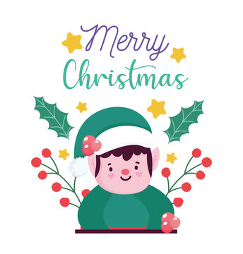merry christmas, helper cartoon holly berry card for greeting