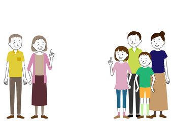 Obraz na płótnie Canvas Illustration of a three generation family (grandfather, grandmother, father, mother, girl, boy set)