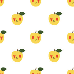 Kawaii Cartoon Apple in love. Patterns 