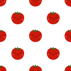 Kawaii Cartoon Tomato. Vector Patterns
