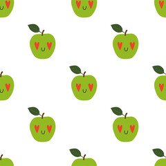 Kawaii Cartoon Apple in love. Patterns 