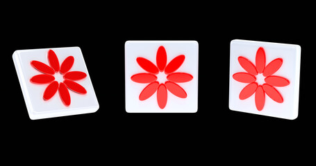 A 3D flower sign icon is placed on a black background. Red color icon. Icon for mobile application. 3d illustration.
