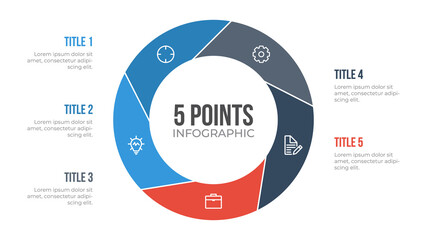 5 points circle infographic element vector, can be used for workflow, steps, options, list, processes, presentation slide, report, etc.
