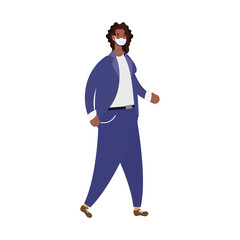 afro ethnic woman wearing medical mask character