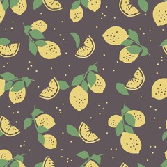 Fresh Branch of Yellow Lemon Vector Seamless Pattern
