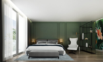 Modern cozy mock up room interior design of beautiful bedroom and wall texture background 