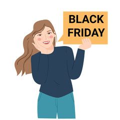 Black friday sale banner with woman vector illustration