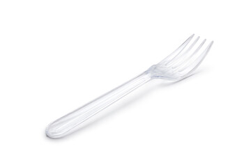 disposable plastic fork on white backgrond