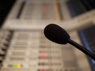 microphone in studio for voice actor at TV station.