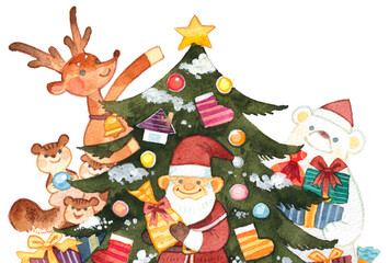 クリスマスツリーと動物たち