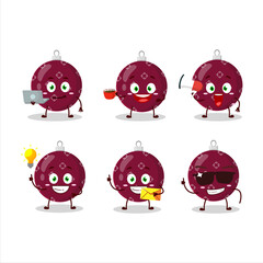 Christmas ball dark purple cartoon character with various types of business emoticons