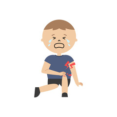 膝に怪我をした男の子のイラスト