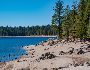 Shoreline of Ice House Reservoir in the Crystal Basin area of the Sierra Nevada mountains.