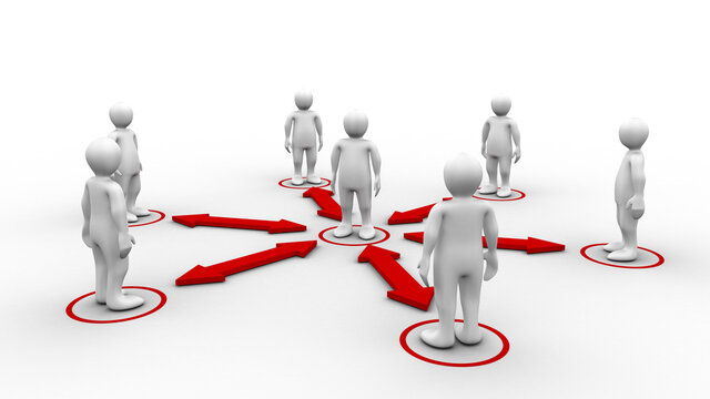 White 3d-man established connection with surrounding white 3d-me