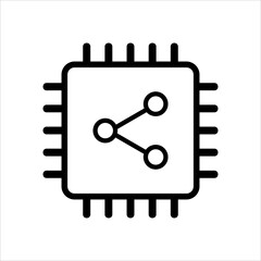 computer cpu icon vector. computer cpu with connection dot icon. outline style icon vector concept