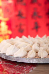 Fototapeta na wymiar Chinese traditional festival food white noodle dumplings