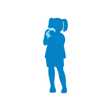 blue girl eating sandwich silhouette