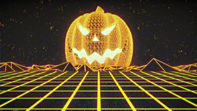 Halloween Pumpkin Retrowave Background Loop