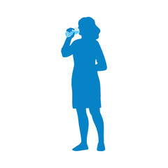 Silhouette of woman or girl drinking water flat vector illustration isolated.