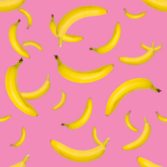 Obraz na płótnie Canvas Bananas seamless pattern. pop art bananas pattern. Tropical abstract background with banana. Colorful fruit pattern of yellow banana