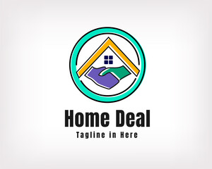 Fototapeta premium Circle handshake home deal agreement art logo icon symbol design illustration