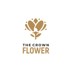 Gold Flower queen crown, golden luxury rose plant logo design