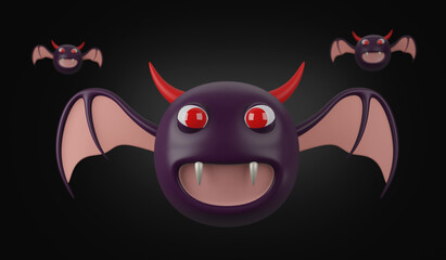  3d render. Celebration halloween flying bats spooky vampire horror symbol used to decorate in october isolated on black background.