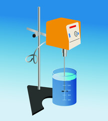 laboratory mechanical magnetic stirrer for the study of viruses with a glass flask on a support