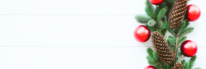 Fototapeta na wymiar Christmas background red balls cone