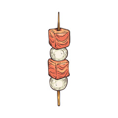 Appetizer or canape with tomato and cheese sketch vector illustration isolated.