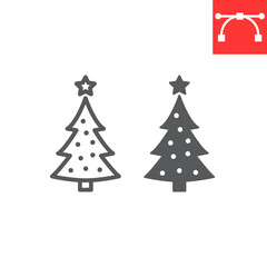 Naklejka na ściany i meble Christmas tree line and glyph icon, merry christmas and xmas, fir tree sign vector graphics, editable stroke linear icon, eps 10.