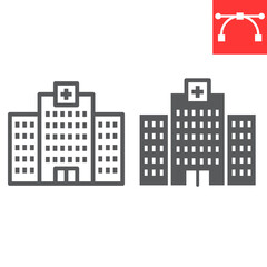 Hospital line and glyph icon, AIDS and building, AIDS center sign vector graphics, editable stroke linear icon, eps 10.