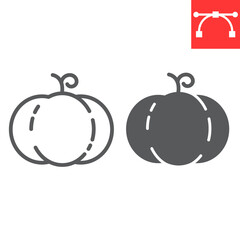 Pumpkin line and glyph icon, thanksgiving and celebration, pumpkin sign vector graphics, editable stroke linear icon, eps 10.