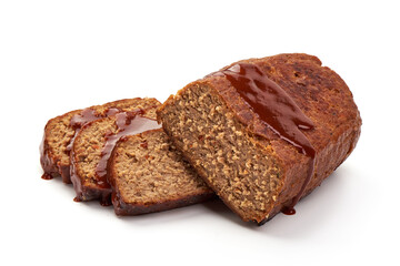 Traditional American meatloaf, isolated on white background