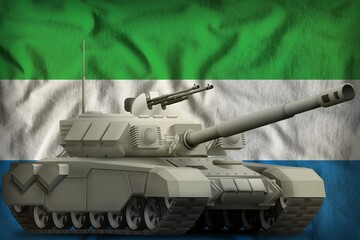 heavy tank on the Sierra Leone national flag background. 3d Illustration