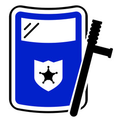 Police Batons and Ballistic shield Concept, sheriff hand-held protection devices on White background, Truncheon with Riot shields Vector Icon, Cop Tactical duty gear design 