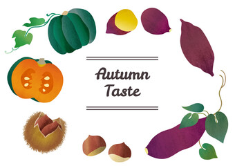 秋の味覚 野菜・果物のイラストセット