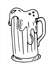 Beer mug, outline,Vector illustration,hand drawn.