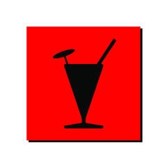 Black cocktail glass, red square symbol, vector