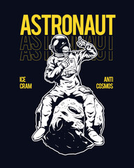 Printillustration of astronaut sitting on the moon